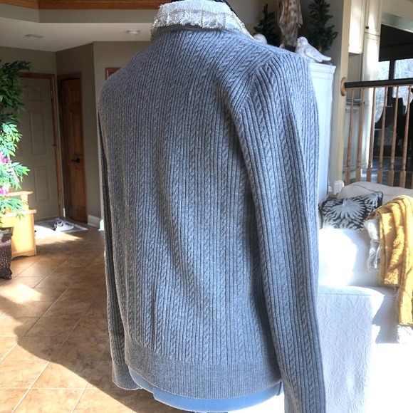 Adrianna Papell NWT Size L Heather Grey Long Sleeve Cardigan with Beaded Collar - Picture 6 of 11